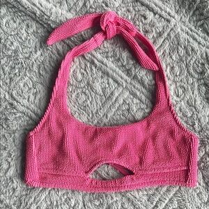 SHADE & SHORE pink crinkle cut out Halter swim bikini top women's size SMALL